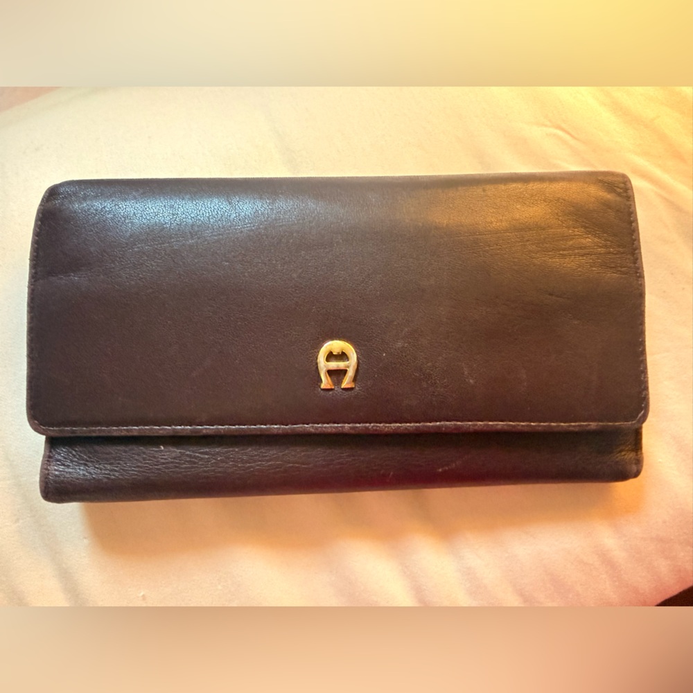 Etienne Aigner Burgundy Leather Wallet with Gold Logo